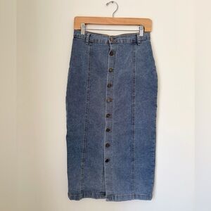 Happily Grey Denim Button-Front Midi Skirt